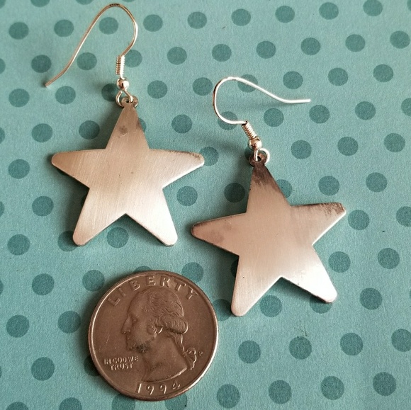 Relisted- -vintage silver star earrings dangly celestial - Picture 2 of 6